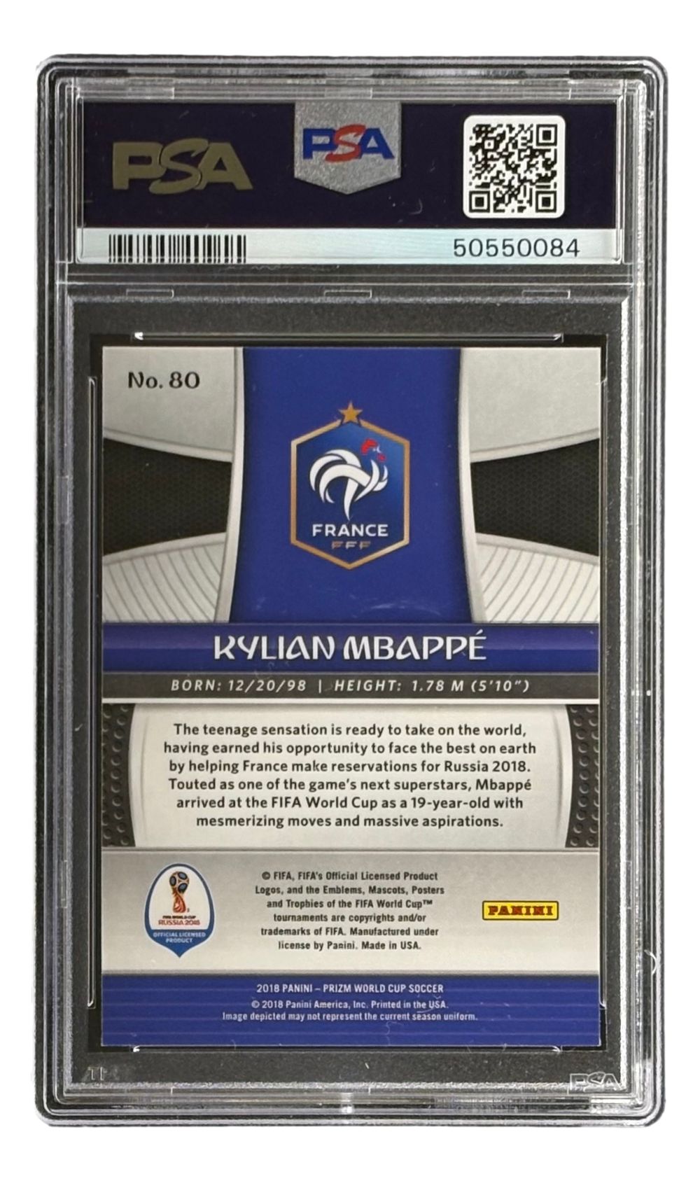 Kylian Mbappe Slabbed 2018 Panini Prizm #80 Rookie Card PSA Mint 9