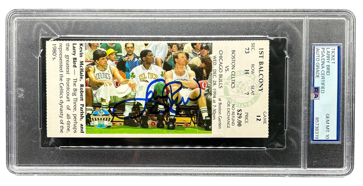 Larry Bird Signed Celtics vs Bulls Dec 28 1994 Ticket Stub PSA Auto Gem MT 10