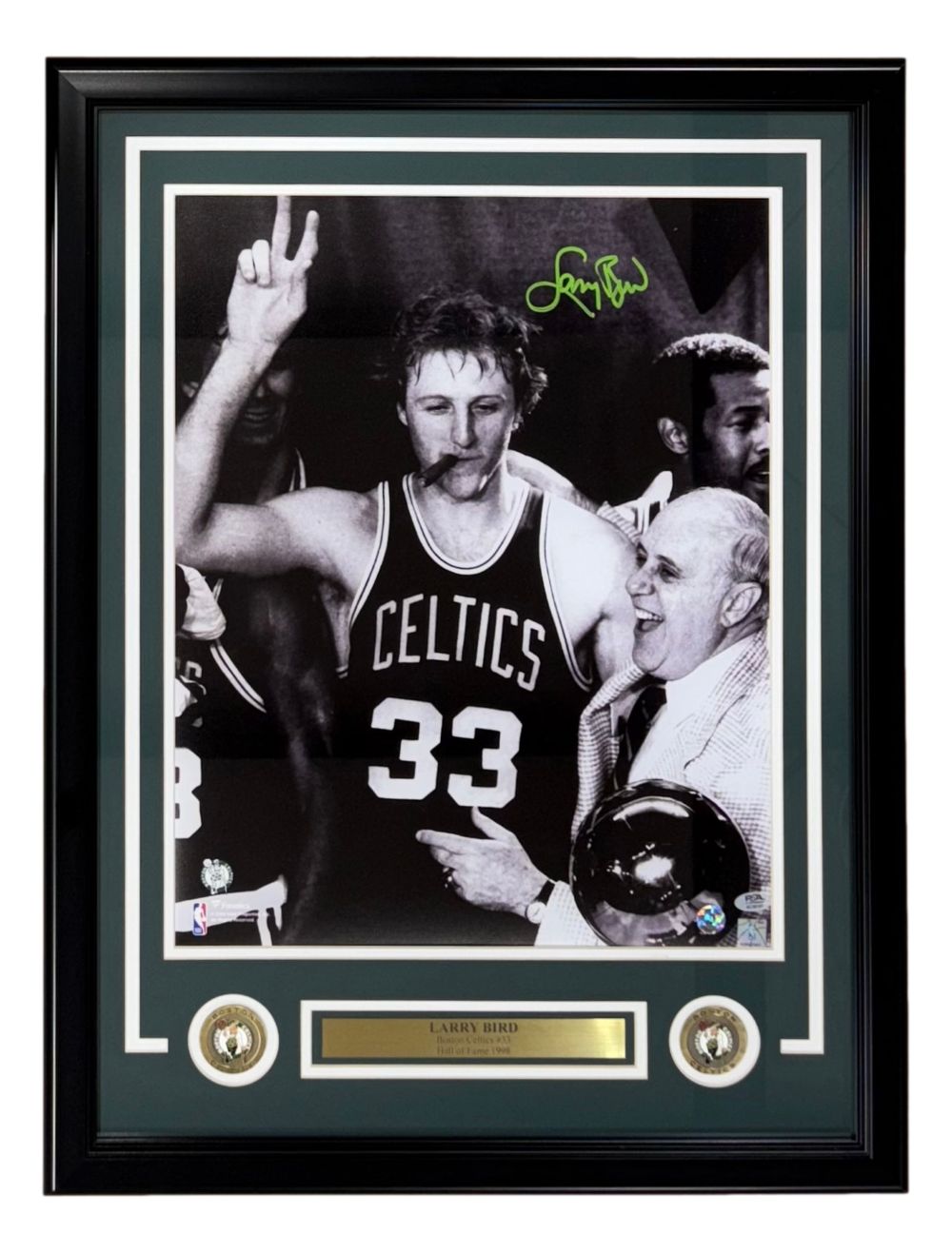 Larry Bird Signed Framed 16x20 Boston Celtics w/ Red Auerbach Photo Bird+PSA/DNA
