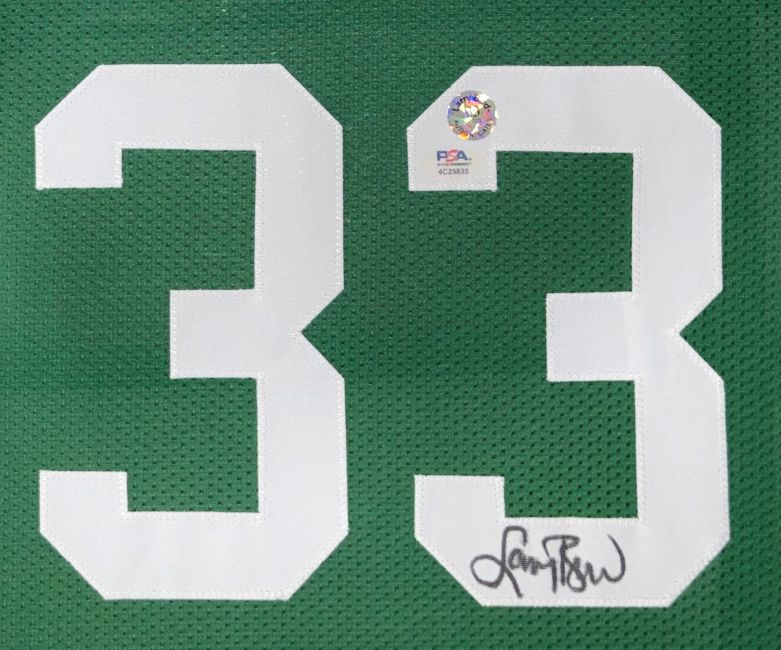 Larry Bird Boston Signed Framed Green Basketball Jersey Bird+PSA/DNA