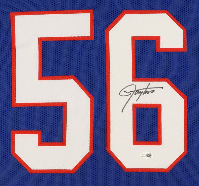 Lawrence Taylor New York Signed Framed Blue Football Jersey JSA QR Hologram