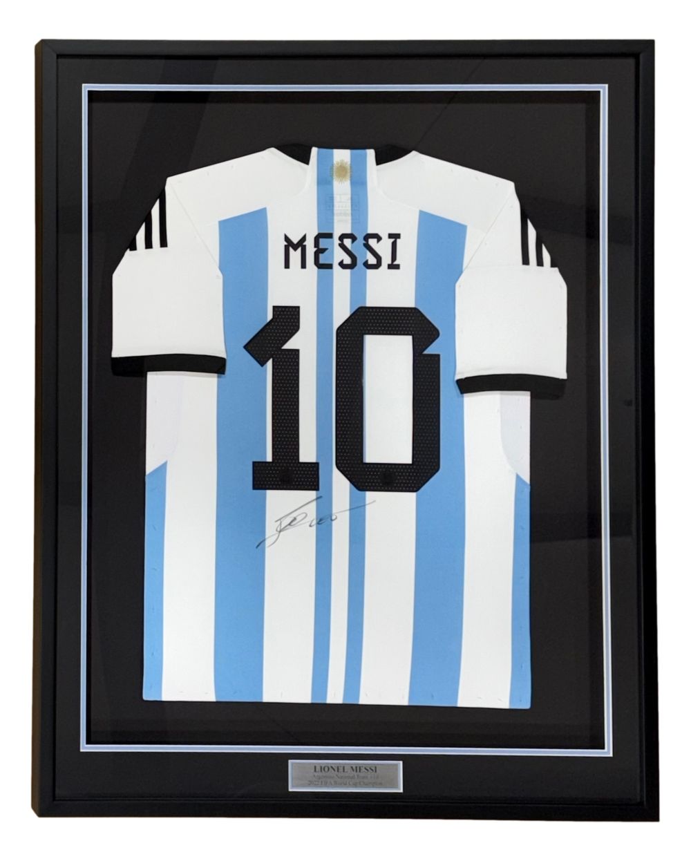 Lionel Messi Signed Framed Argentina Adidas Soccer Jersey ICONS LOA
