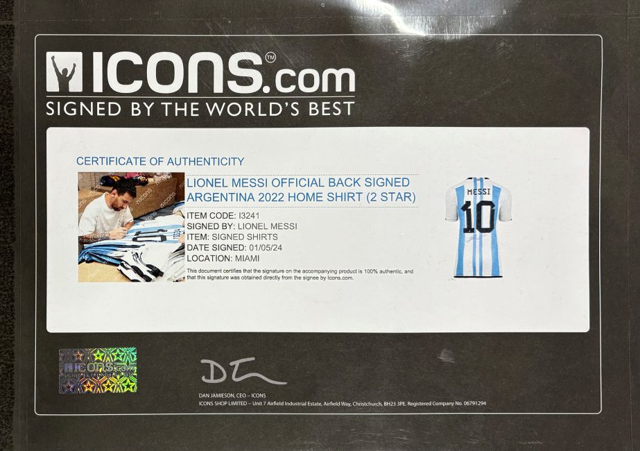 Lionel Messi Signed Framed Argentina Adidas Soccer Jersey ICONS LOA