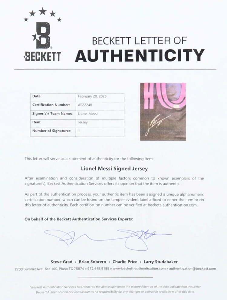 Lionel Messi Signed Inter Miami Black Adidas Soccer Jersey BAS AE22248