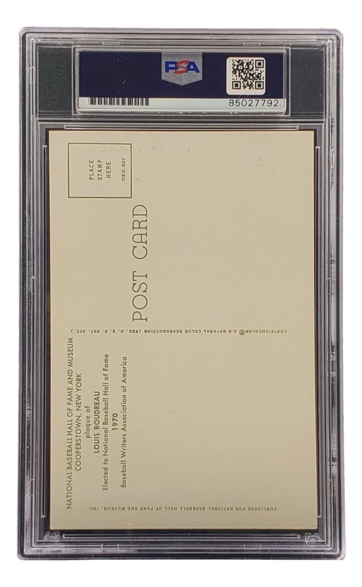 Lou Boudreau Signed 4x6 Cleveland HOF Plaque Card PSA/DNA 85027792 - Sports Integrity