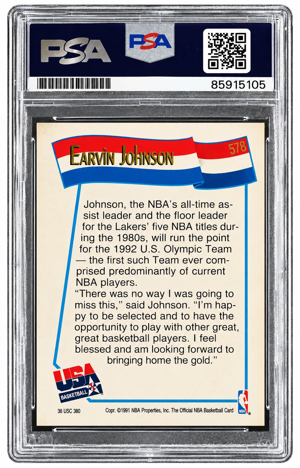 Magic Johnson Signed 1991 Hoops #578 Lakers Card PSA/DNA NM-MT 8