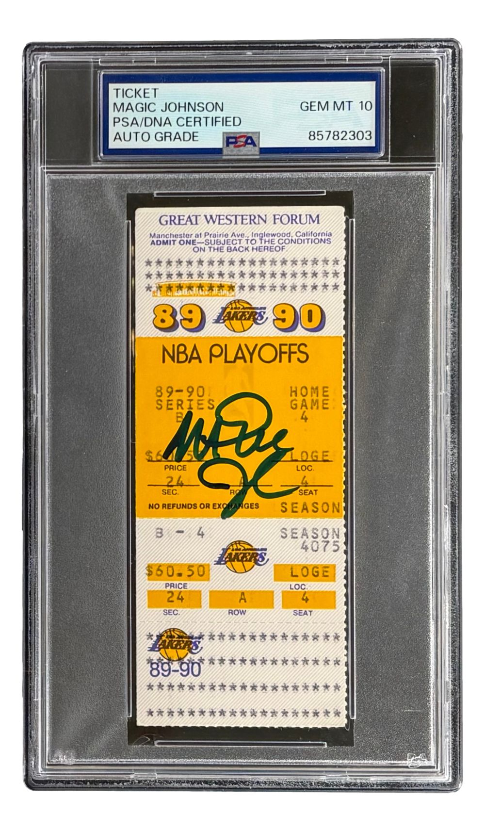 Magic Johnson Signed Lakers 1989/90 Playoff Ticket PSA/DNA Auto Gem MT 10