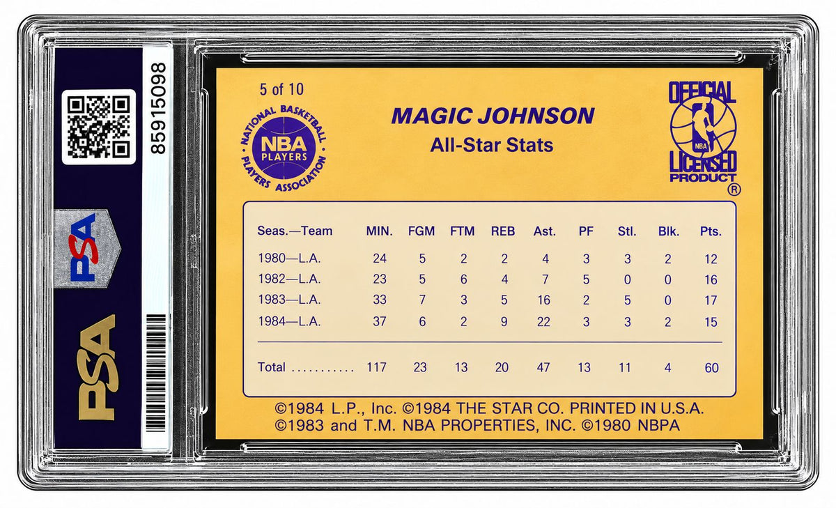 Magic Johnson Signed On Card 1986 Star #5 Lakers Trading Card PSA/DNA Gem MT 10