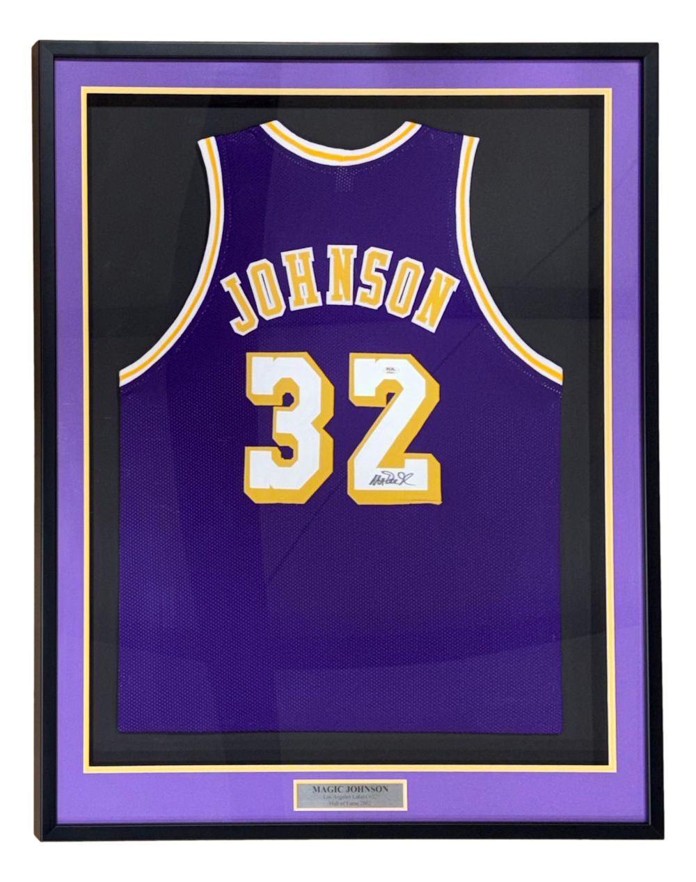 Magic Johnson Los Angeles Signed Framed Purple Basketball Jersey PSA/DNA