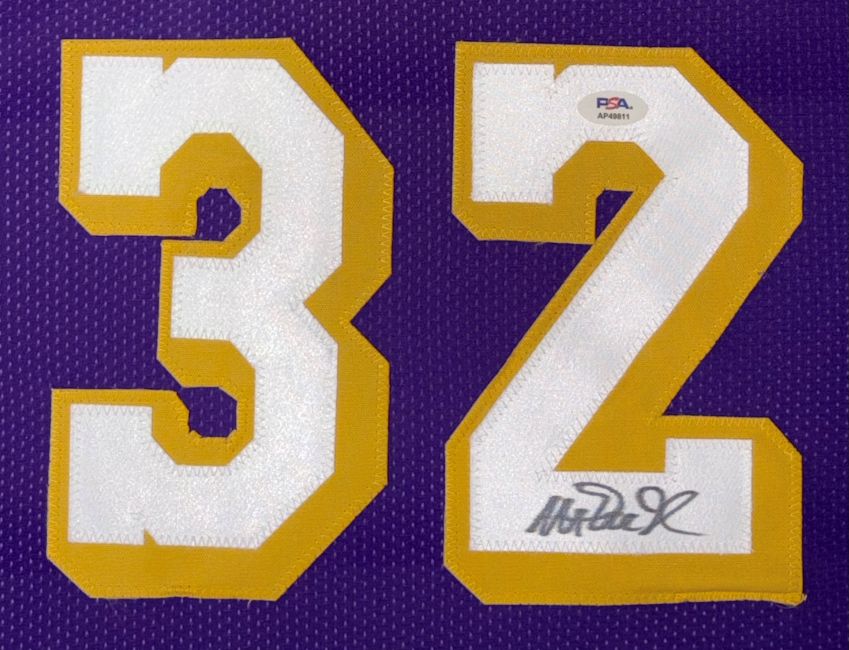 Magic Johnson Los Angeles Signed Framed Purple Basketball Jersey PSA/DNA