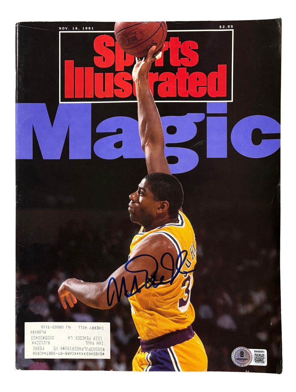 Magic Johnson Lakers Signed Sports Illustrated Magazine Nov 18 1991 BAS