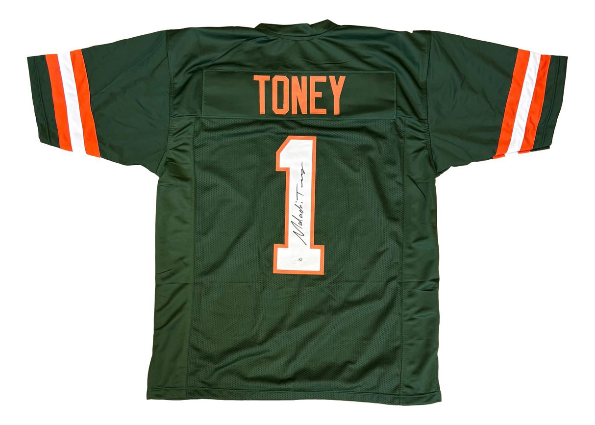 Malachi Toney Miami Signed Green Football Jersey JSA QR