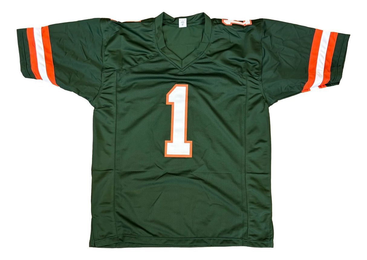 Malachi Toney Miami Signed Green Football Jersey JSA QR