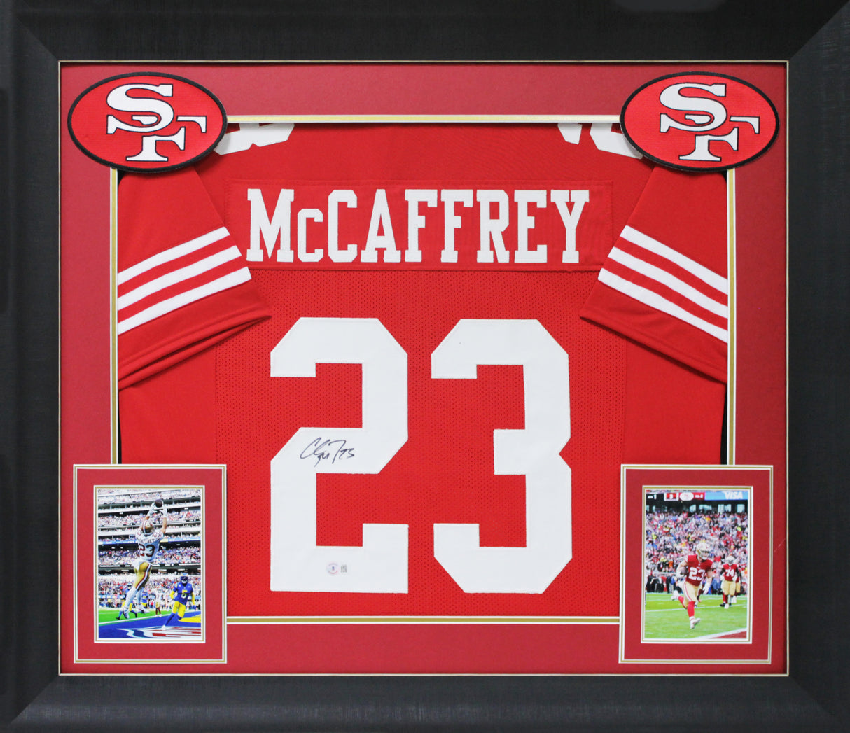 Christian McCaffrey Authentic Signed Red Pro Style Framed Jersey Autographed BAS