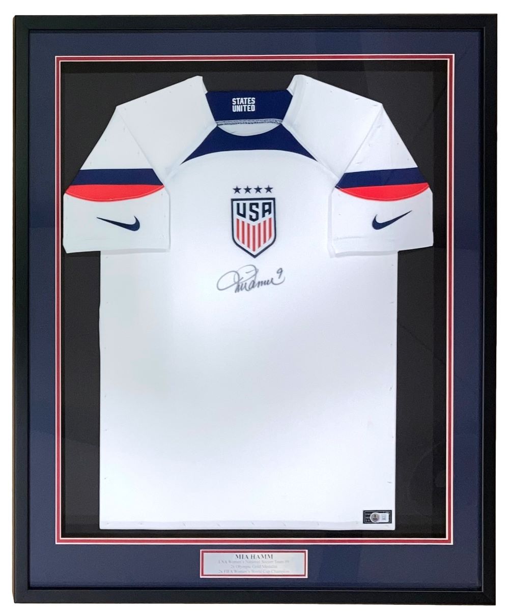 Mia Hamm Signed Framed USA White Nike Women's Soccer Jersey BAS ITP - Sports Integrity