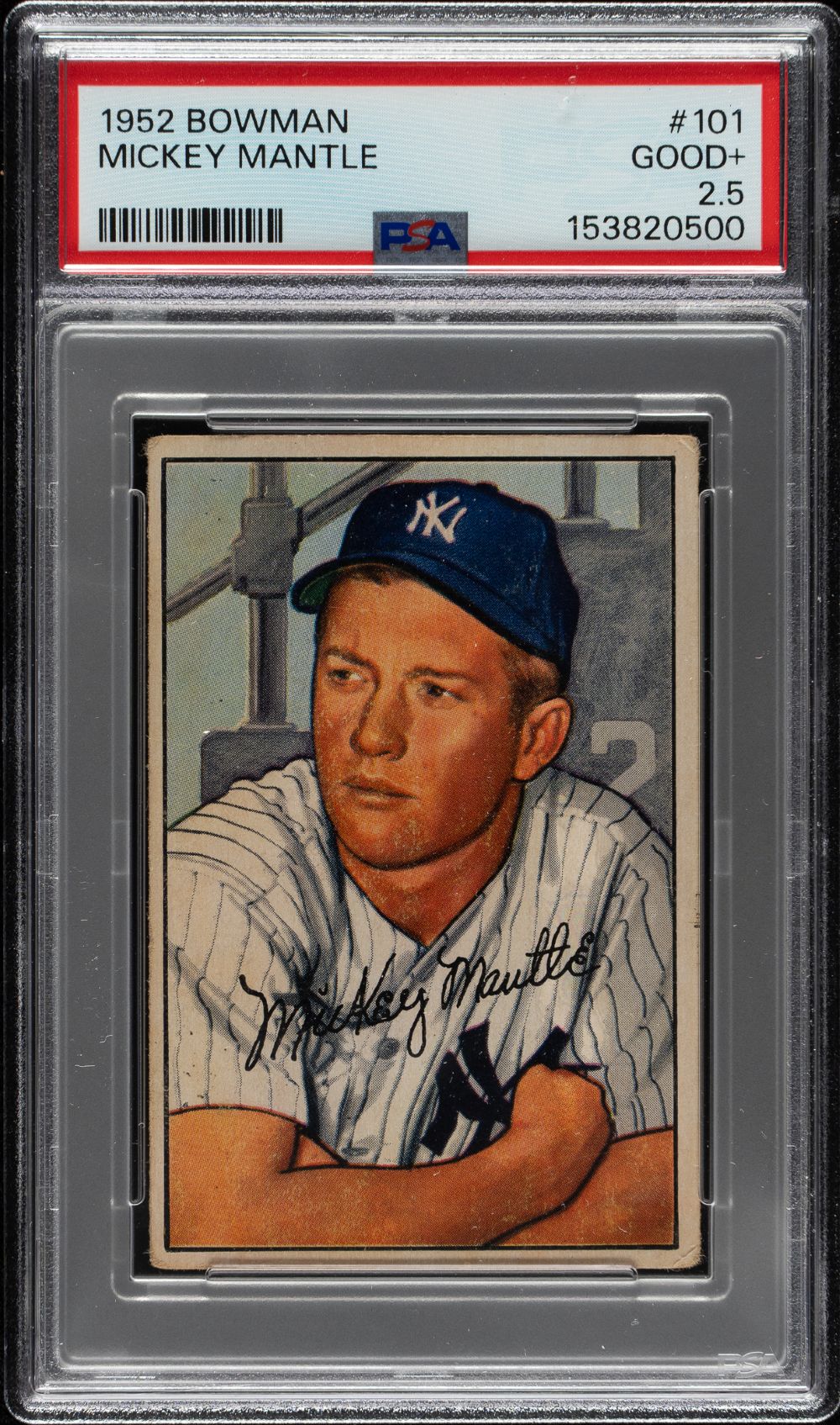 1952 Bowman #101 Mickey Mantle New York Yankees Trading Card PSA Good+ 2.5