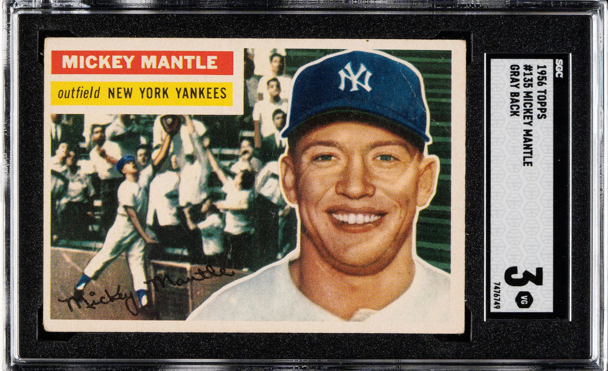 1956 Topps #135 Mickey Mantle New York Yankees Gray Back Trading Card SGC VG3