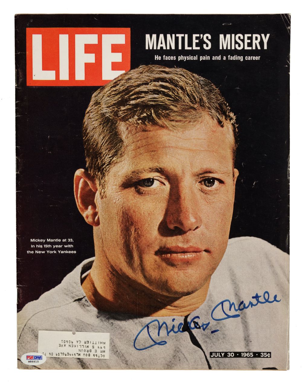 Mickey Mantle New York Yankees Signed 1965 Time Magazine PSA/DNA Hologram