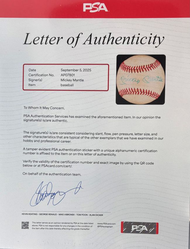 Mickey Mantle New York Yankees Signed American League Baseball PSA/DNA LOA