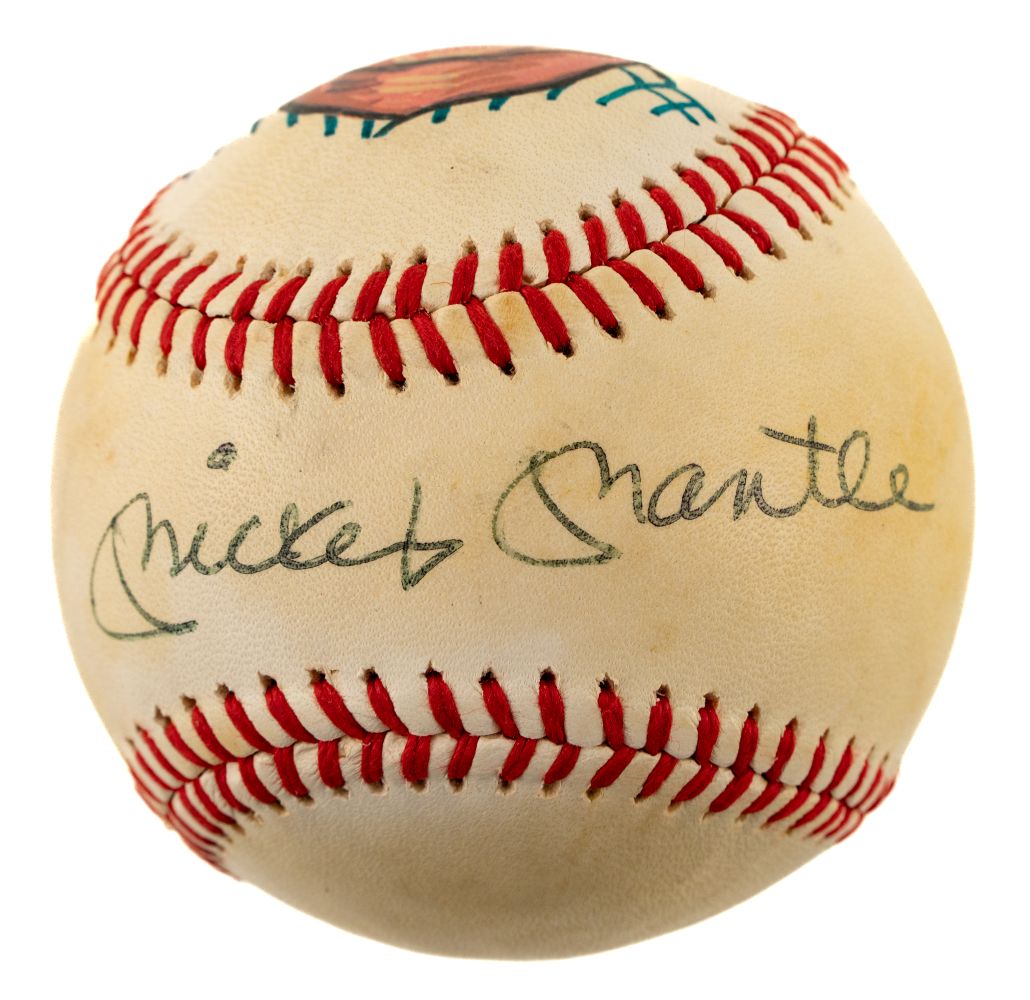 Mickey Mantle New York Yankees Signed Baseball w/ Hand-Painted Portrait JSA LOA