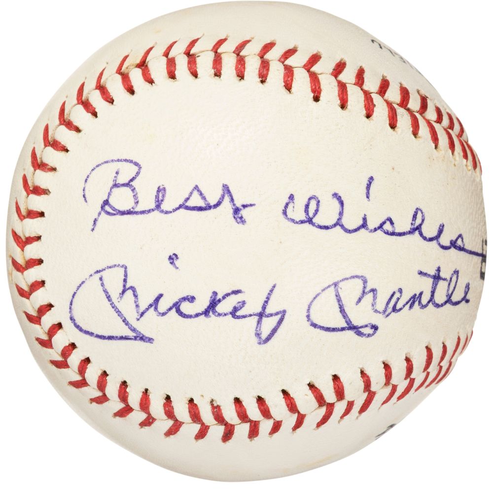 Mickey Mantle New York Yankees Signed Rawlings Baseball Best Wishes PSA+BAS LOA