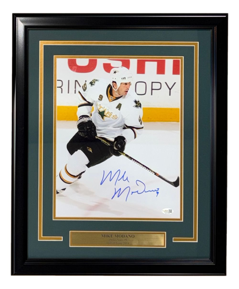 Mike Modano Signed Framed 11x14 Dallas Stars Photo JSA QR