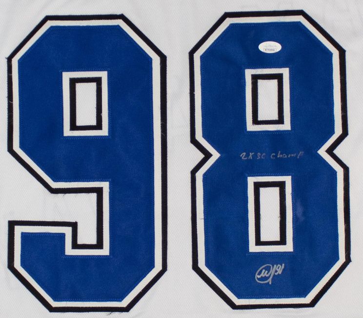 Mikhail Sergachev Tampa Bay Signed White Hockey Jersey 2x SC Champs JSA Hologram