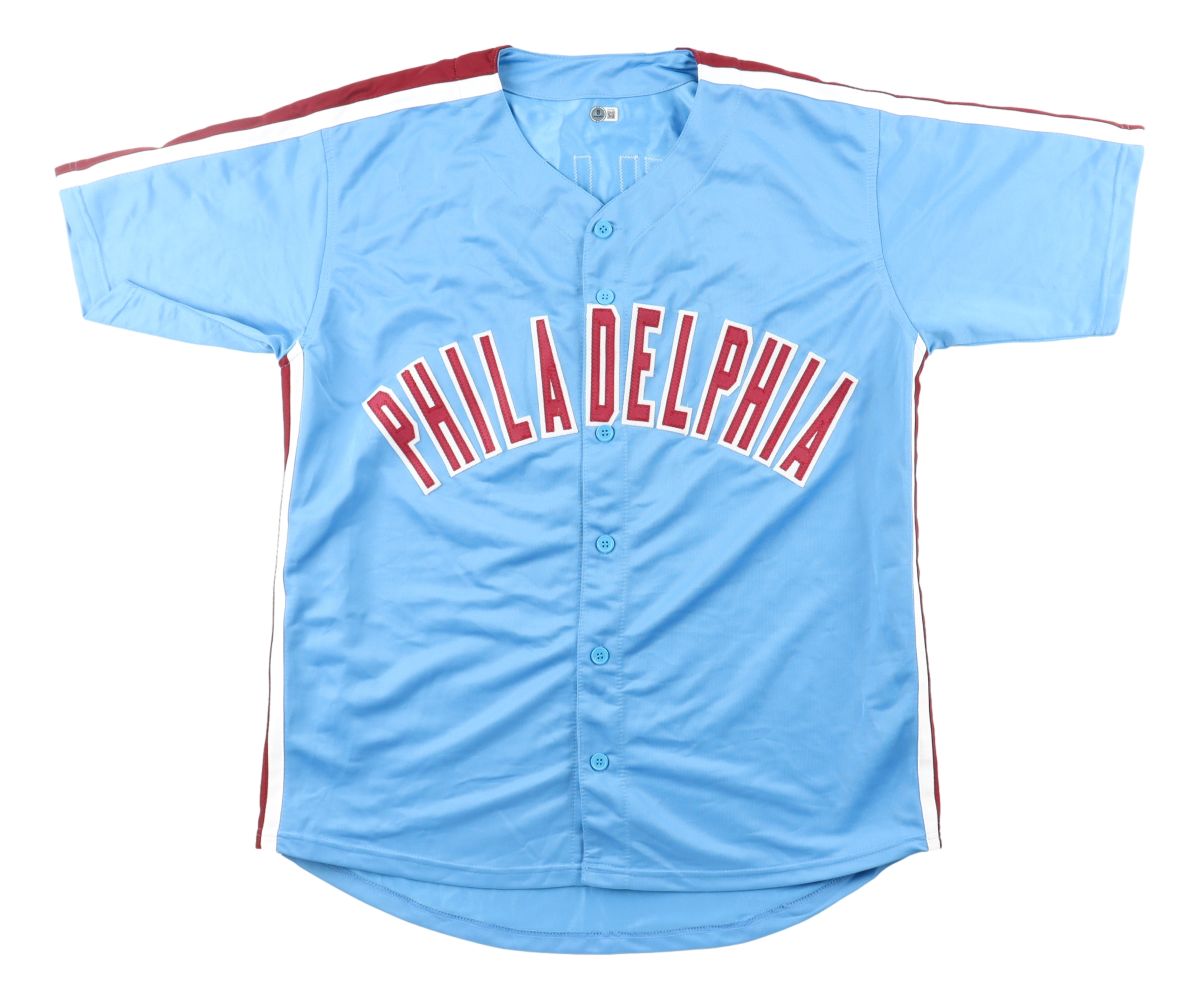 Miles Teller Philadelphia Signed Light Blue Baseball Jersey BAS BT57636