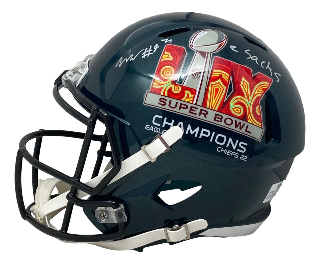 Milton Williams Signed Eagles FS Super Bowl 59 LIX Replica Speed Helmet 2 Sacks BAS