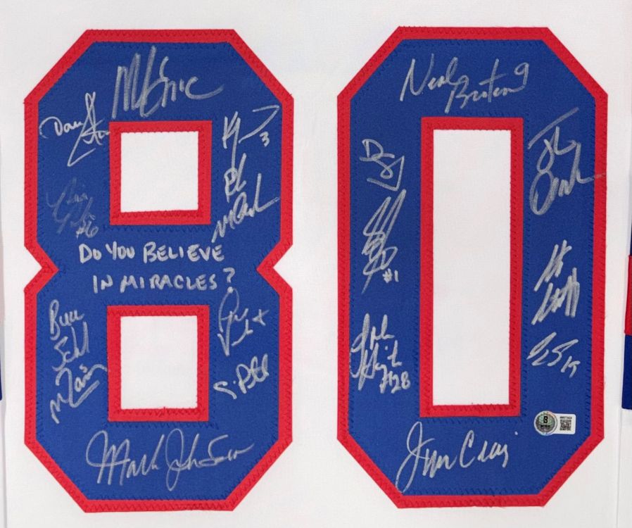 1980 USA Hockey (18) Signed Framed White Hockey Jersey Do You Believe BAS