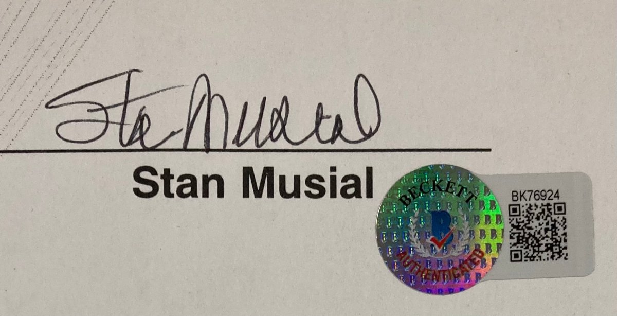 Stan Musial St. Louis Cardinals Signed Musial Certificate Of Authenticity 2 BAS - Sports Integrity