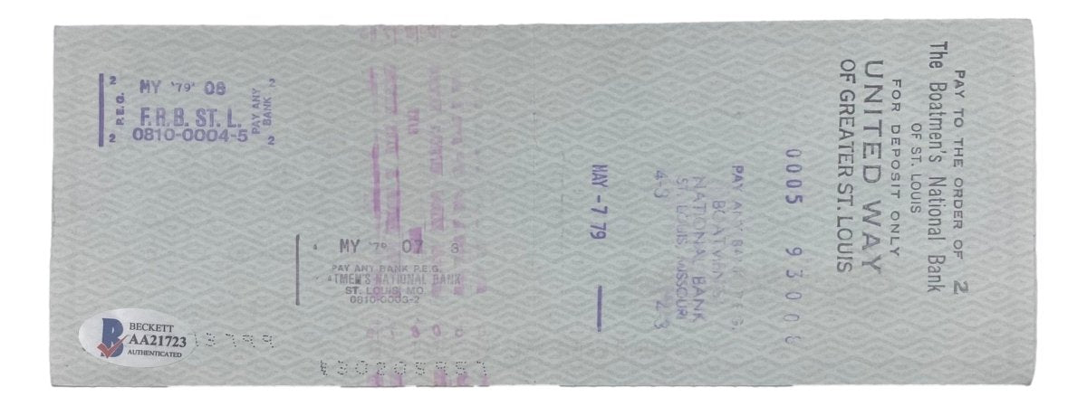 Stan Musial St. Louis Cardinals Signed Bank Check #5543 BAS - Sports Integrity