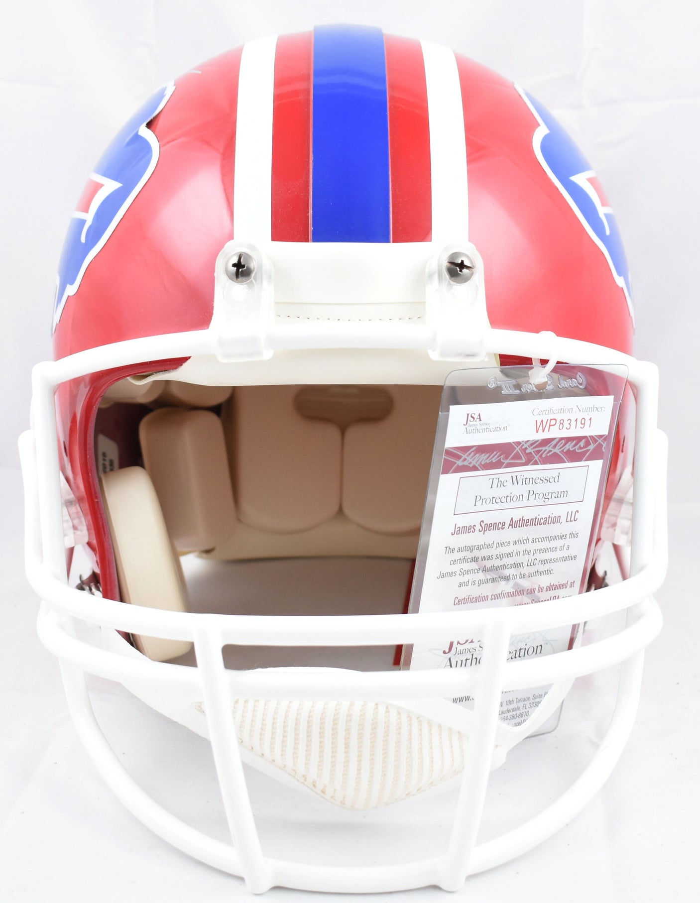 Jim Kelly Thurman Thomas Autographed Bills F/S Authentic Helmet HOF - JSA W *Slv