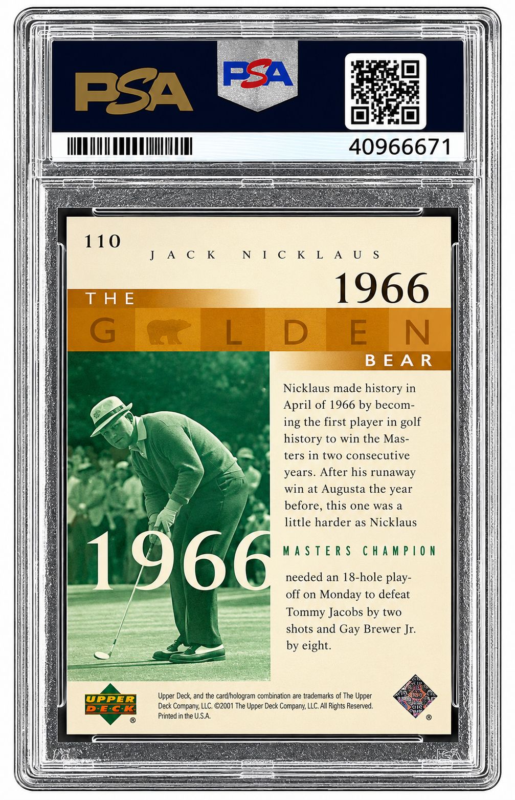 Jack Nicklaus Signed 2001 Upper Deck Golf #110 Trading Card PSA/DNA Auto 8