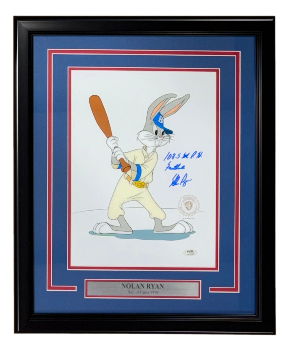 Nolan Ryan Signed Framed 1992 Looney Tunes Film Cel 108.5 MPH Fastball PSA/DNA