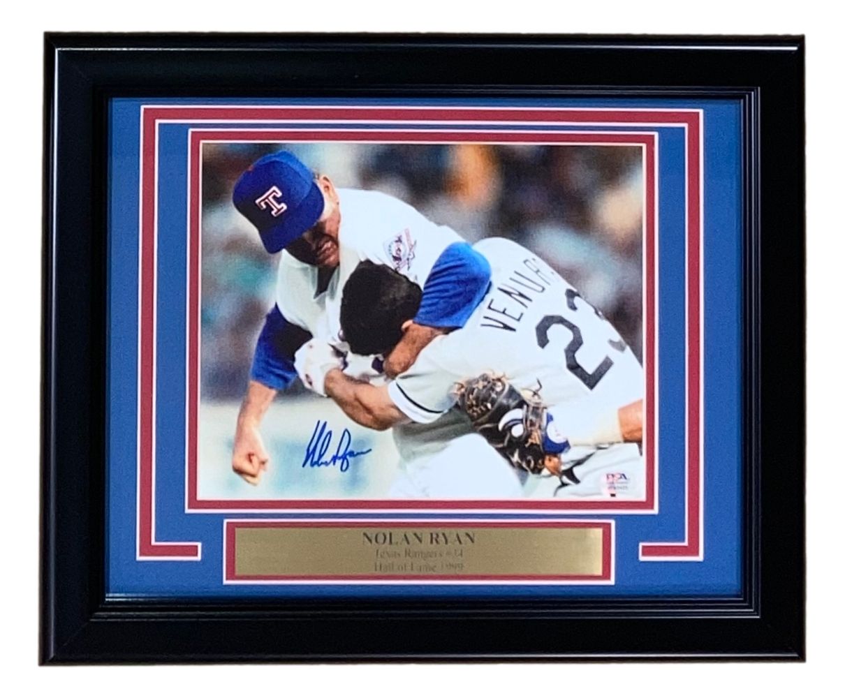 Nolan Ryan Signed Framed 8x10 Texas Rangers Ventura Fight Photo PSA/DNA