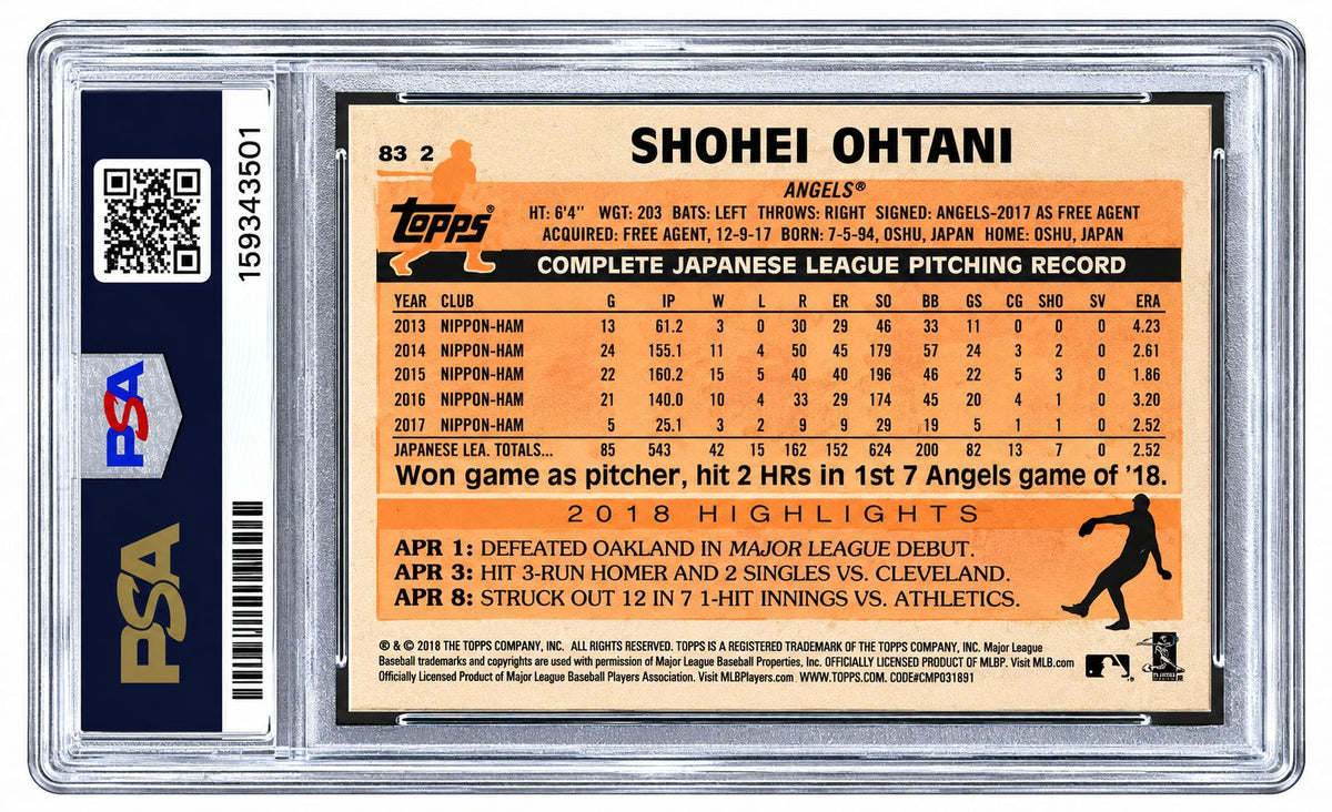 2018 Topps Update #83-2 Shohei Ohtani Angels Rookie Card PSA Mint 9