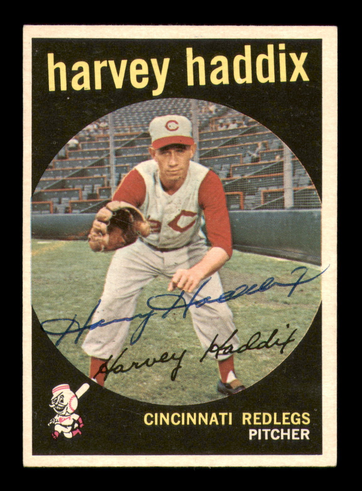 Harvey Haddix Autographed 1959 Topps Card #184 Cincinnati Reds SKU #251051