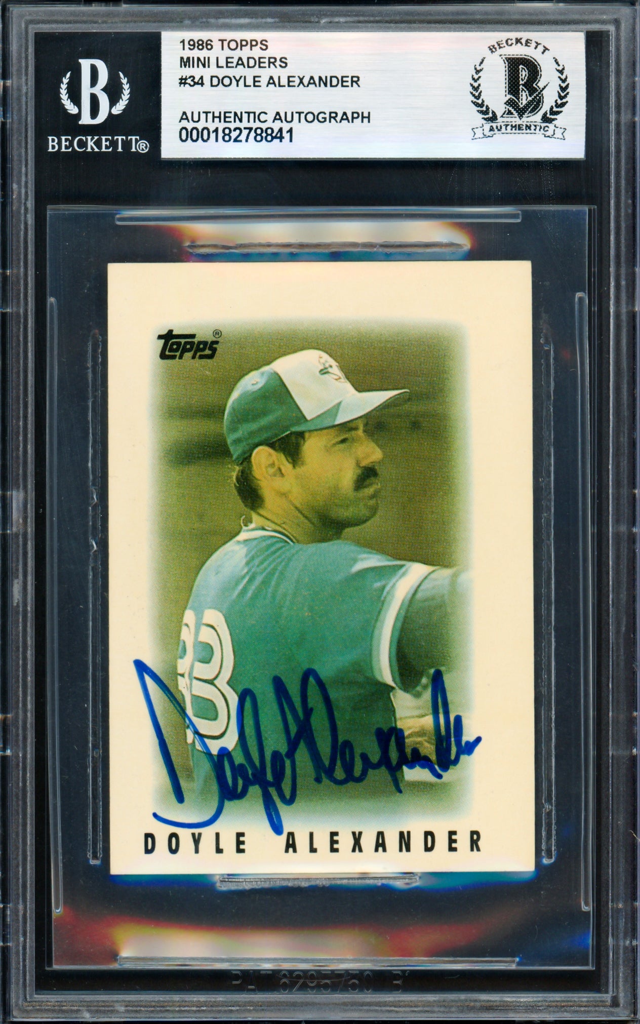 Doyle Alexander Autographed 1986 Topps Mini Card #34 Toronto Blue Jays Beckett BAS #18278841
