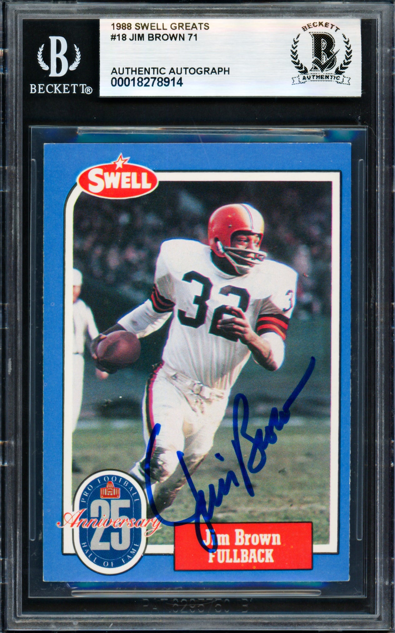Jim Brown Autographed 1988 Swell Card #18 Cleveland Browns Beckett BAS #18278914