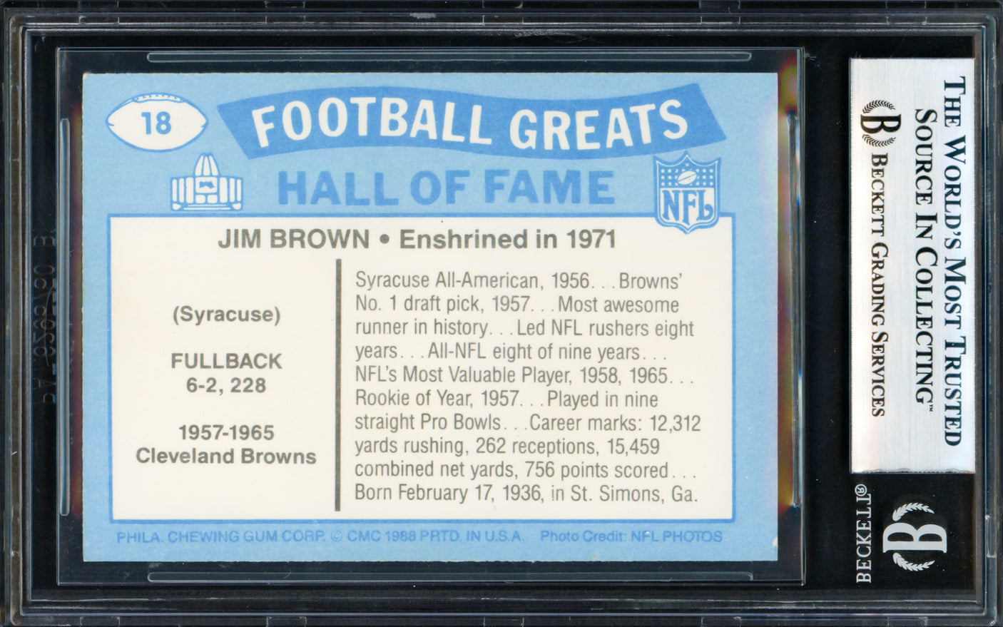 Jim Brown Autographed 1988 Swell Card #18 Cleveland Browns Beckett BAS #18278914