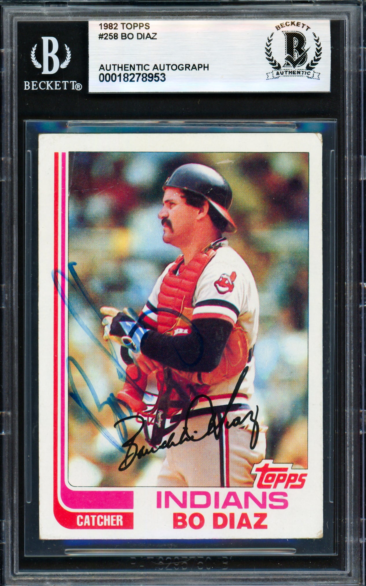 Bo Diaz Autographed 1982 Topps Card #258 Cleveland Indians Beckett BAS #18278953