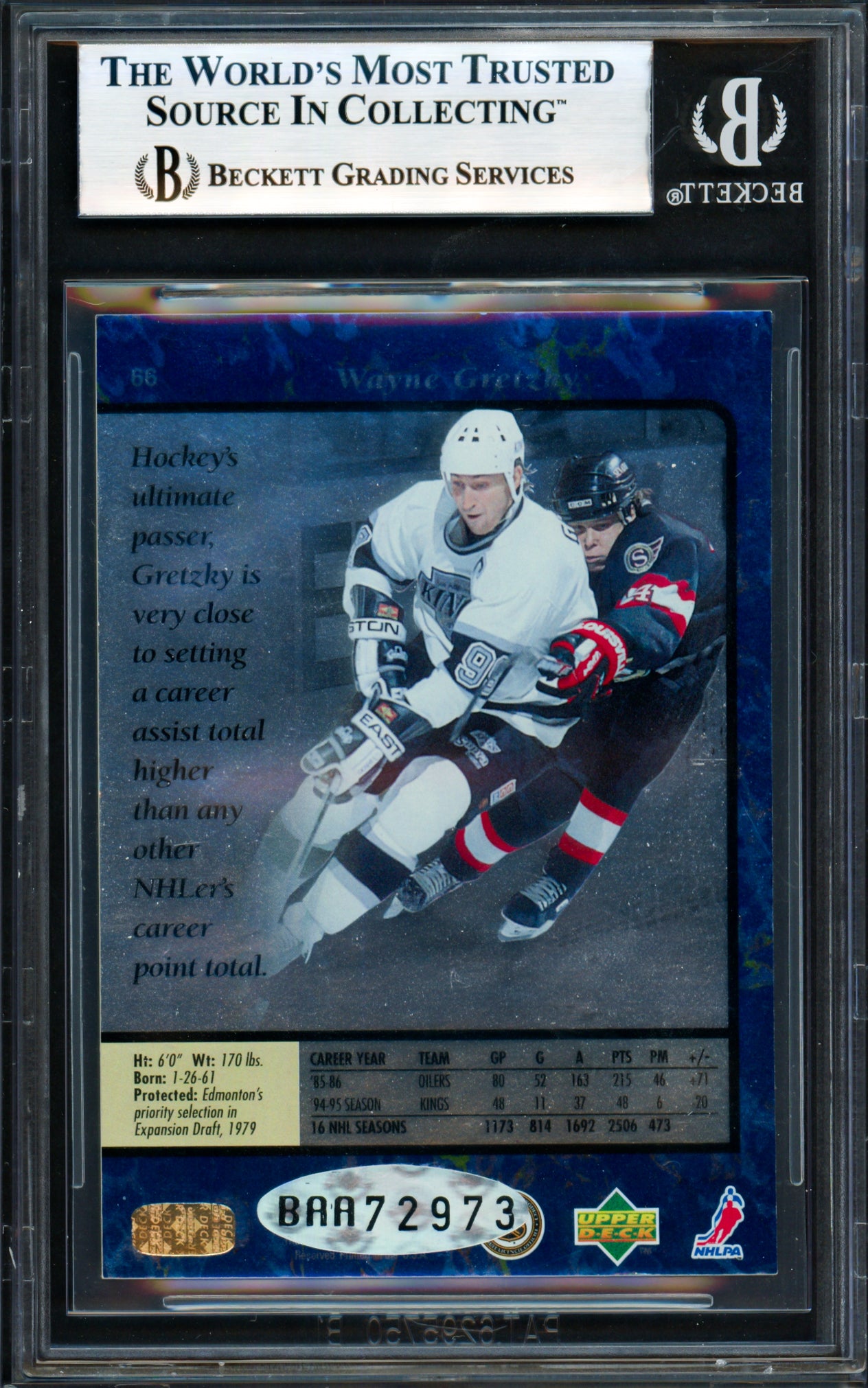 Wayne Gretzky Autographed 1995-96 Upper Deck SP Buyback Card #66 Los Angeles Kings UDA Holo & #273/500 Beckett BAS #18278983