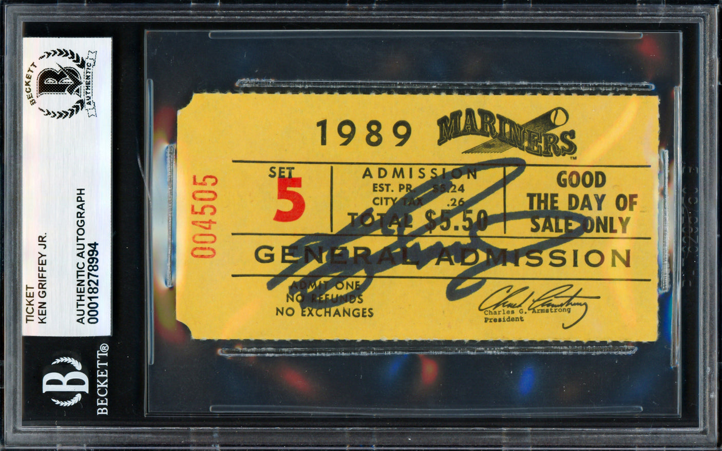 Ken Griffey Jr. Autographed Rookie 1989 Ticket Stub Seattle Mariners Beckett BAS #18278994