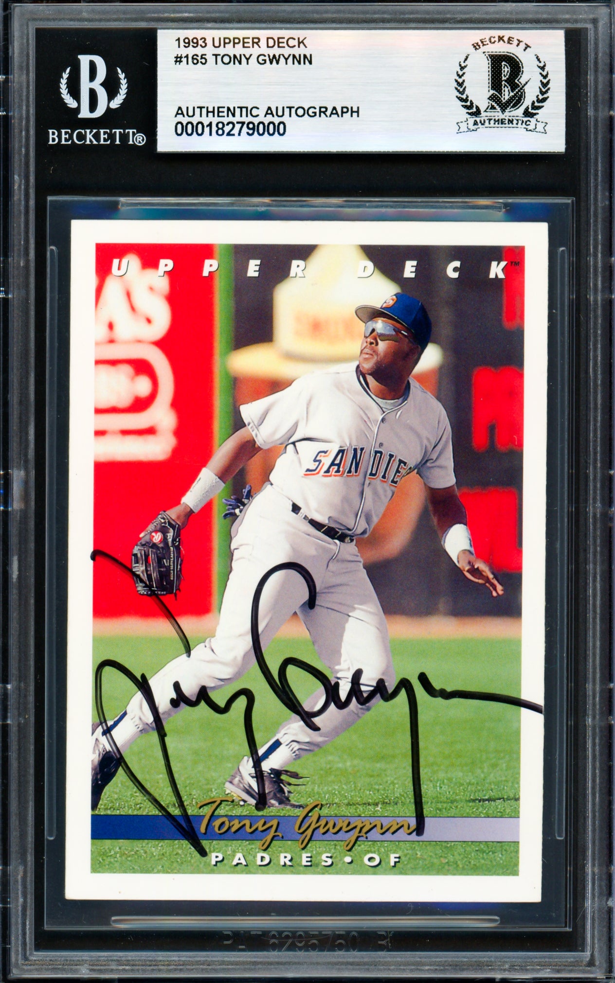 Tony Gwynn Autographed 1993 Upper Deck Card #165 San Diego Padres Beckett BAS #18279000