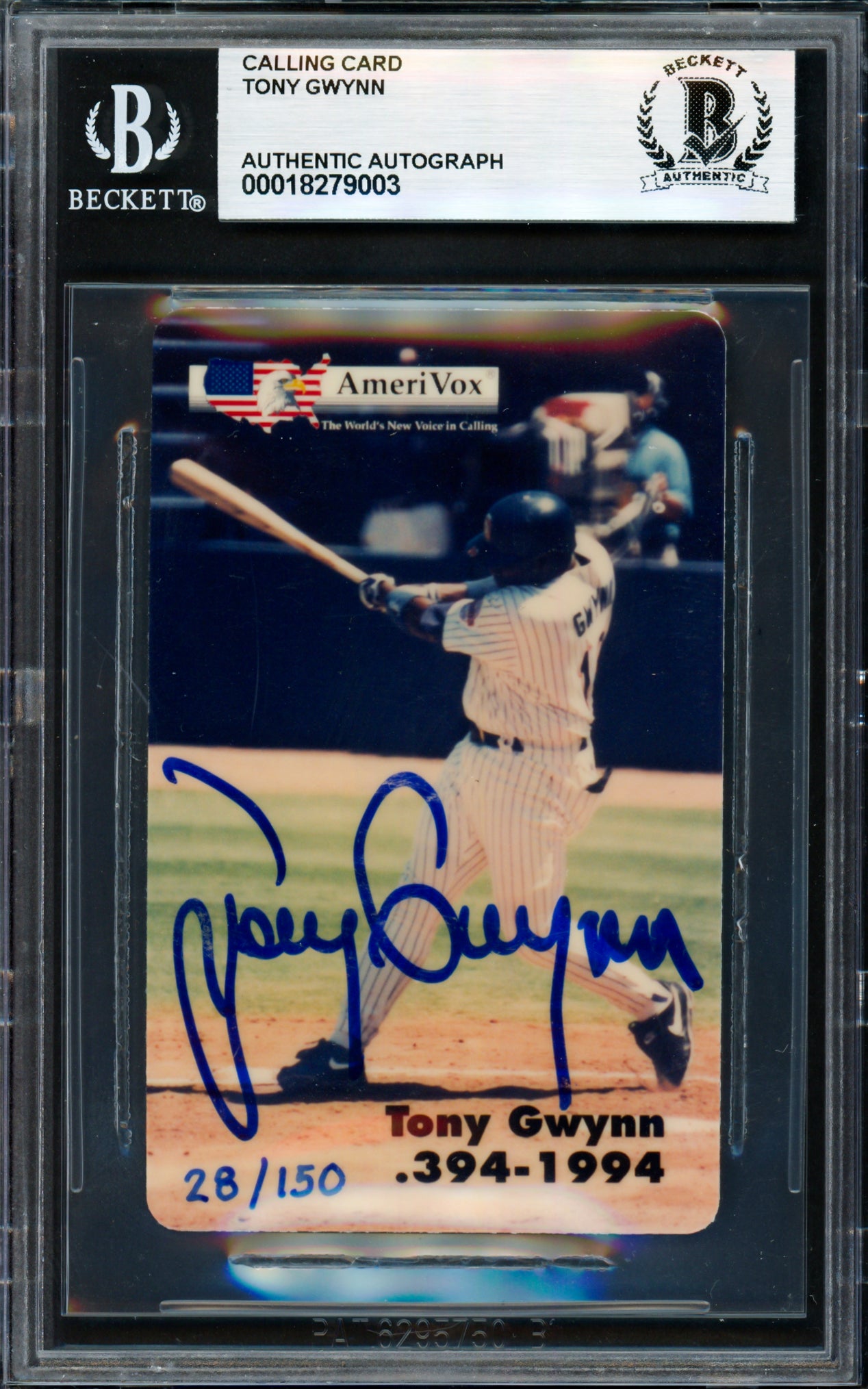 Tony Gwynn Autographed 1995 AmeriVox Phone Card San Diego Padres Beckett BAS #18279003