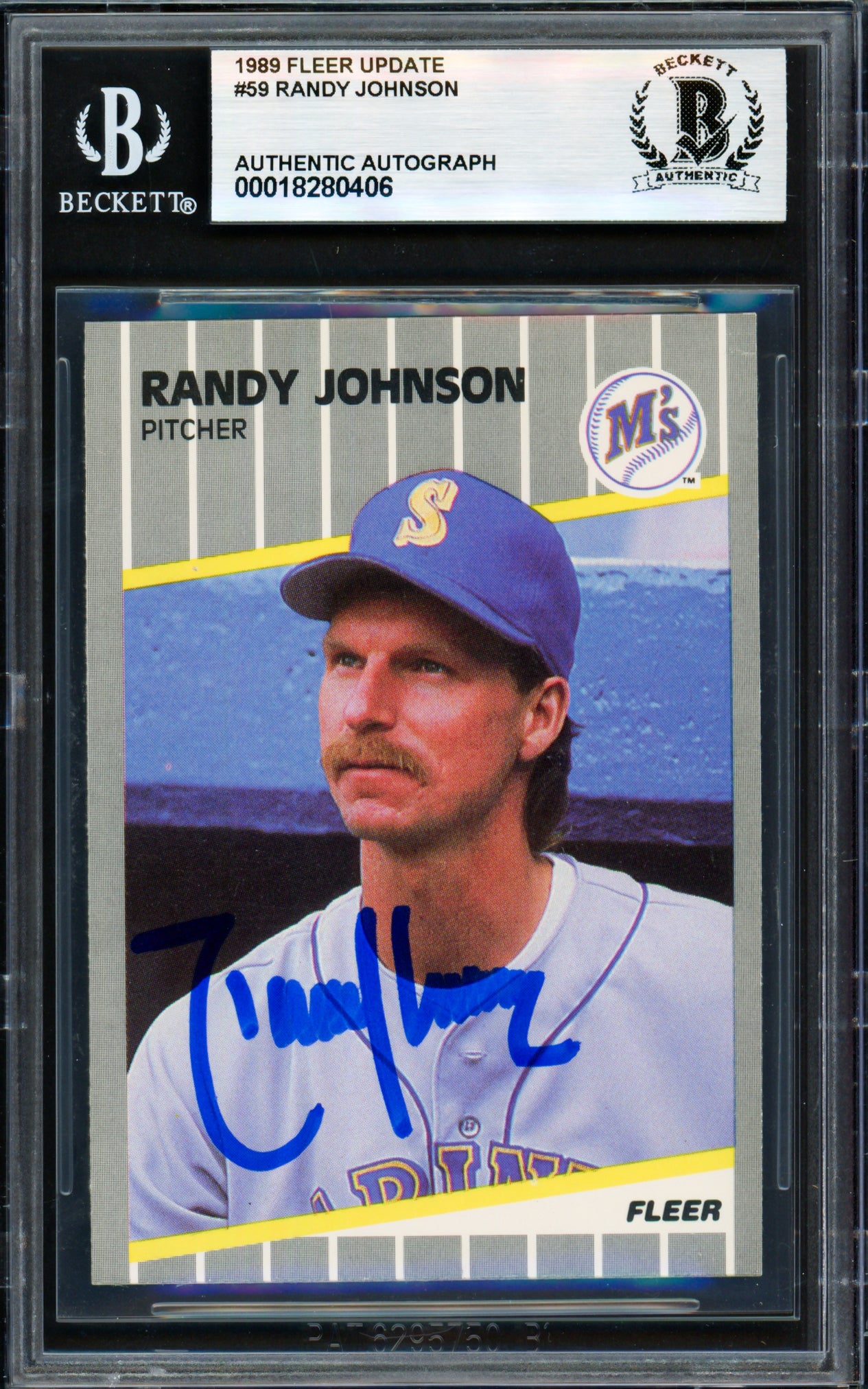 Randy Johnson Autographed 1989 Fleer Update Rookie Card #U-59 Seattle Mariners Beckett BAS #18280406