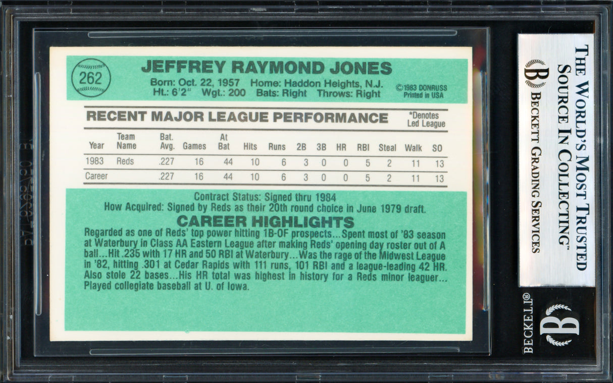 Jeff Jones Autographed 1984 Donruss Card #262 Cincinnati Reds Beckett BAS #18280450