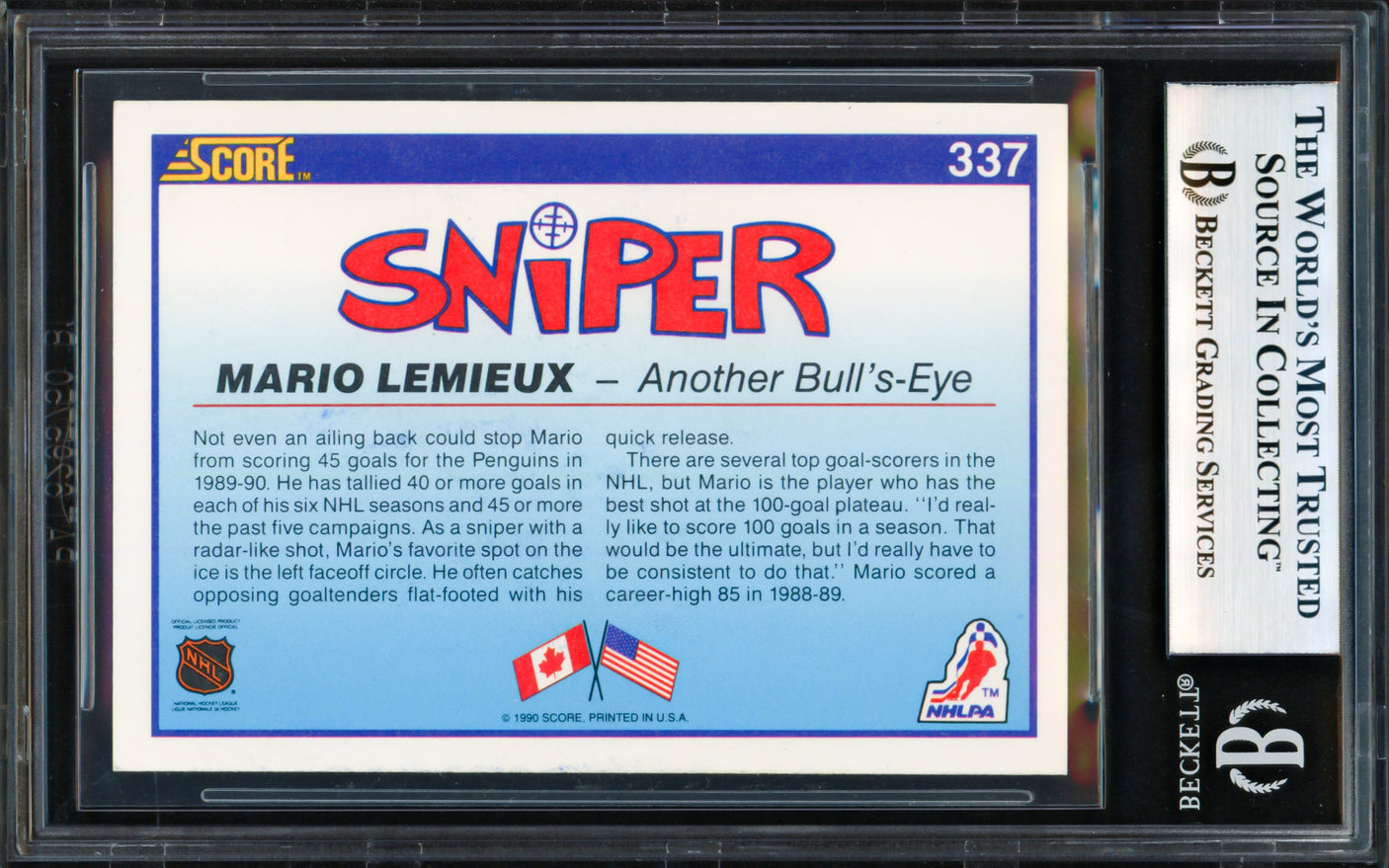 Mario Lemieux Autographed 1990-91 Score Card #337 Pittsburgh Penguins Beckett BAS #18280502