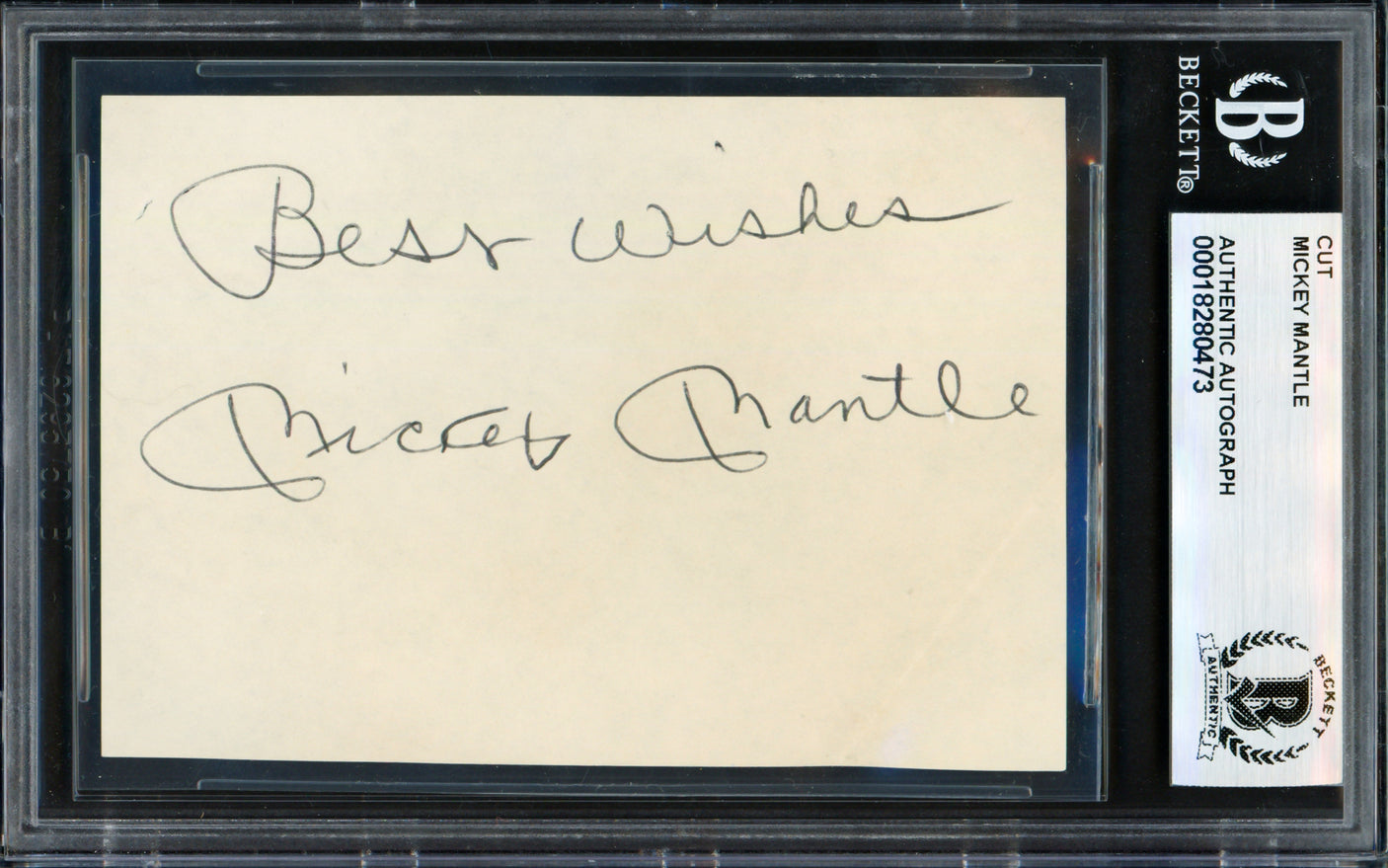 Mickey Mantle Autographed 2.5x3.5 Cut Signature New York Yankees "Best Wishes" Beckett BAS #18280473